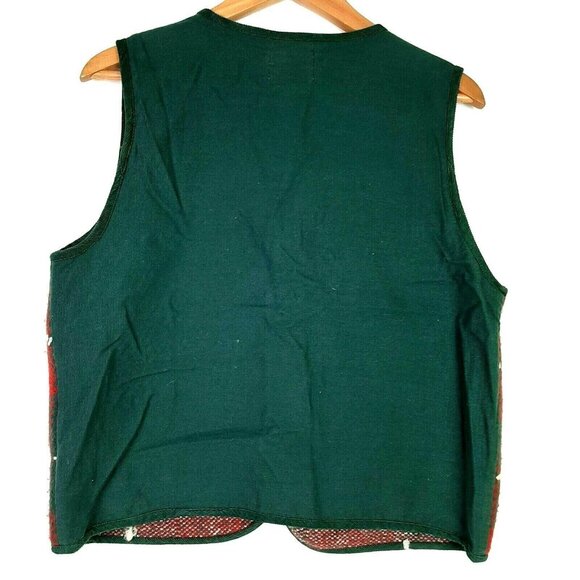 Vtg TanTrums Christmas Sweater Vest Wool Blend Green Red Holiday Applique M - Picture 8 of 9